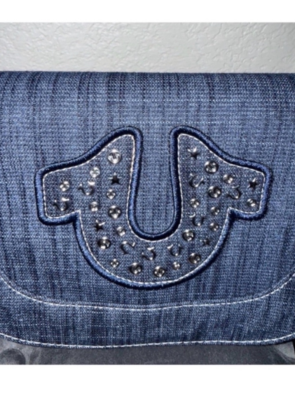 True Religion Dark Blue Denim Crossbody with Embellished Horseshoe - Picture 9 of 12